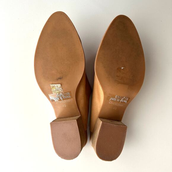 Overland Rayna NWOB Almond Toe Wood Heel Tan Nubuck Mule Shoe EU 40 US 9 9.5 - Picture 8 of 9